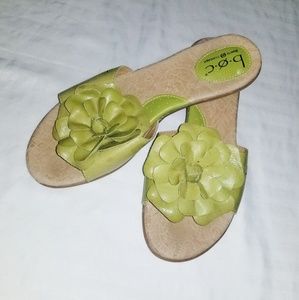 Avocado green flower slide sandals